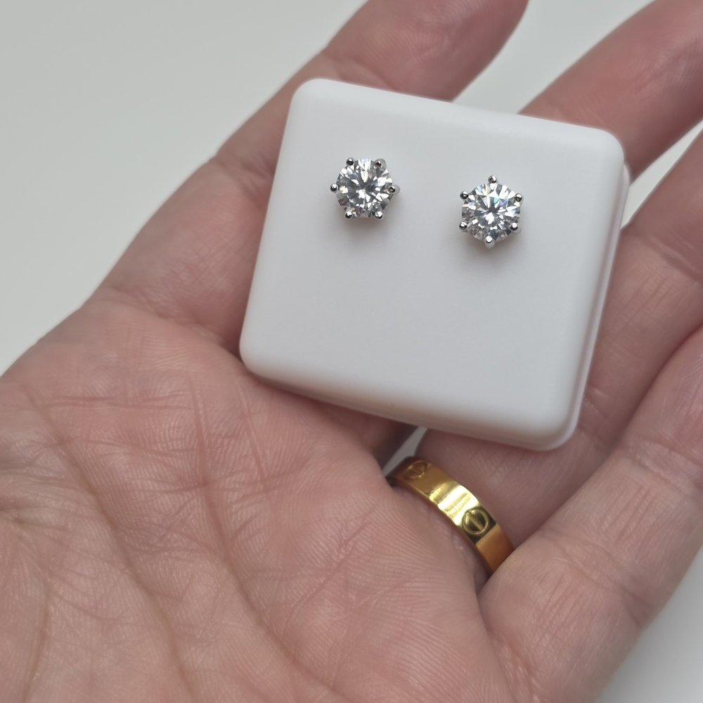 3 CTW Moissanite Stud Earrings | 1.5 CT Each | S925 Sterling Silver | 6-Prong - Picture 3 of 5